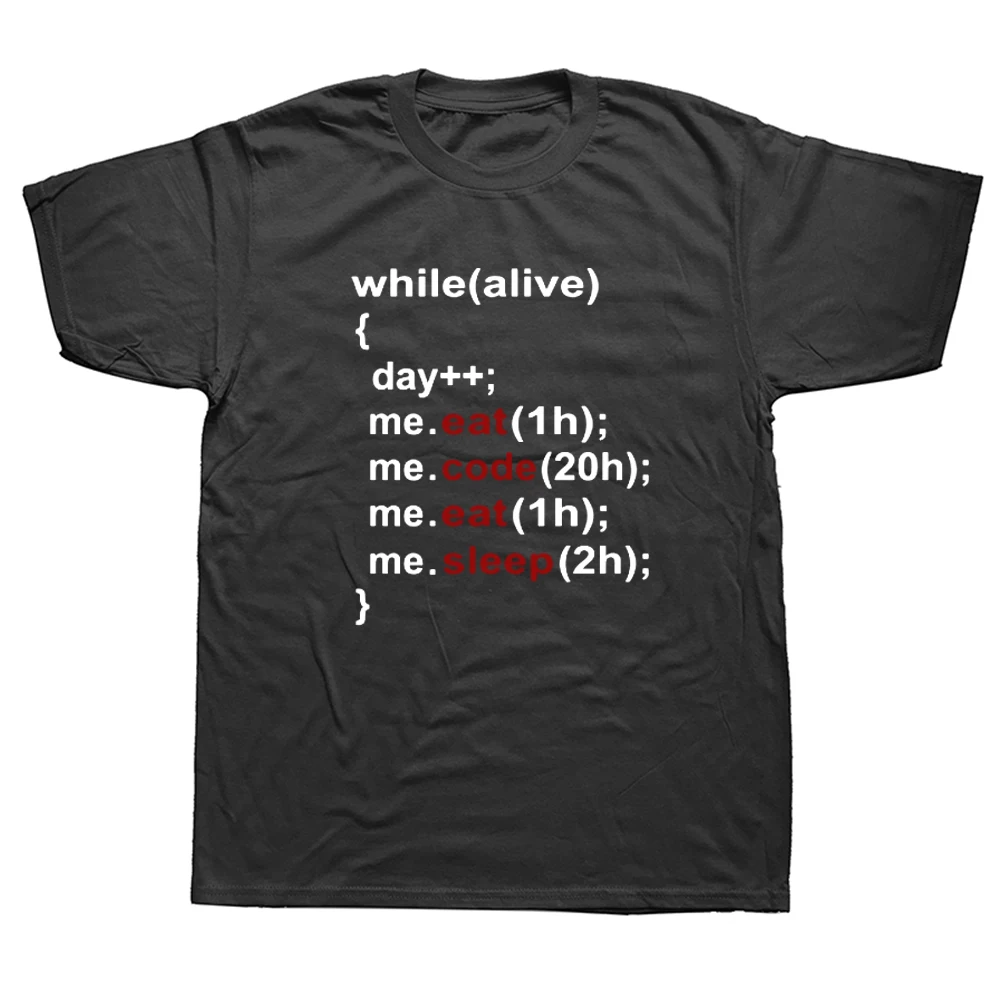 

While Alive Programmer T-Shirt Men Eat Sleep Code Repeat Programming Software Engineer Developer Awesome Geek T Shirt Camisas