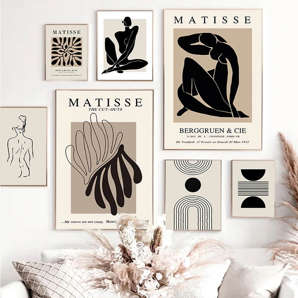 

Abstract Matisse Body Line Posters Leaf Boho Black Beige Canvas Paintings Wall Art Print Picture Living Room Interior Home Decor