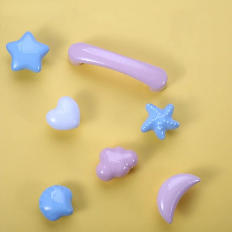 

Cartoon Children Room Ceramic Cabinet Knobs Moon Star Wardrobe Handle Garden Door Handle Cabinet Handles for Kids Drawers