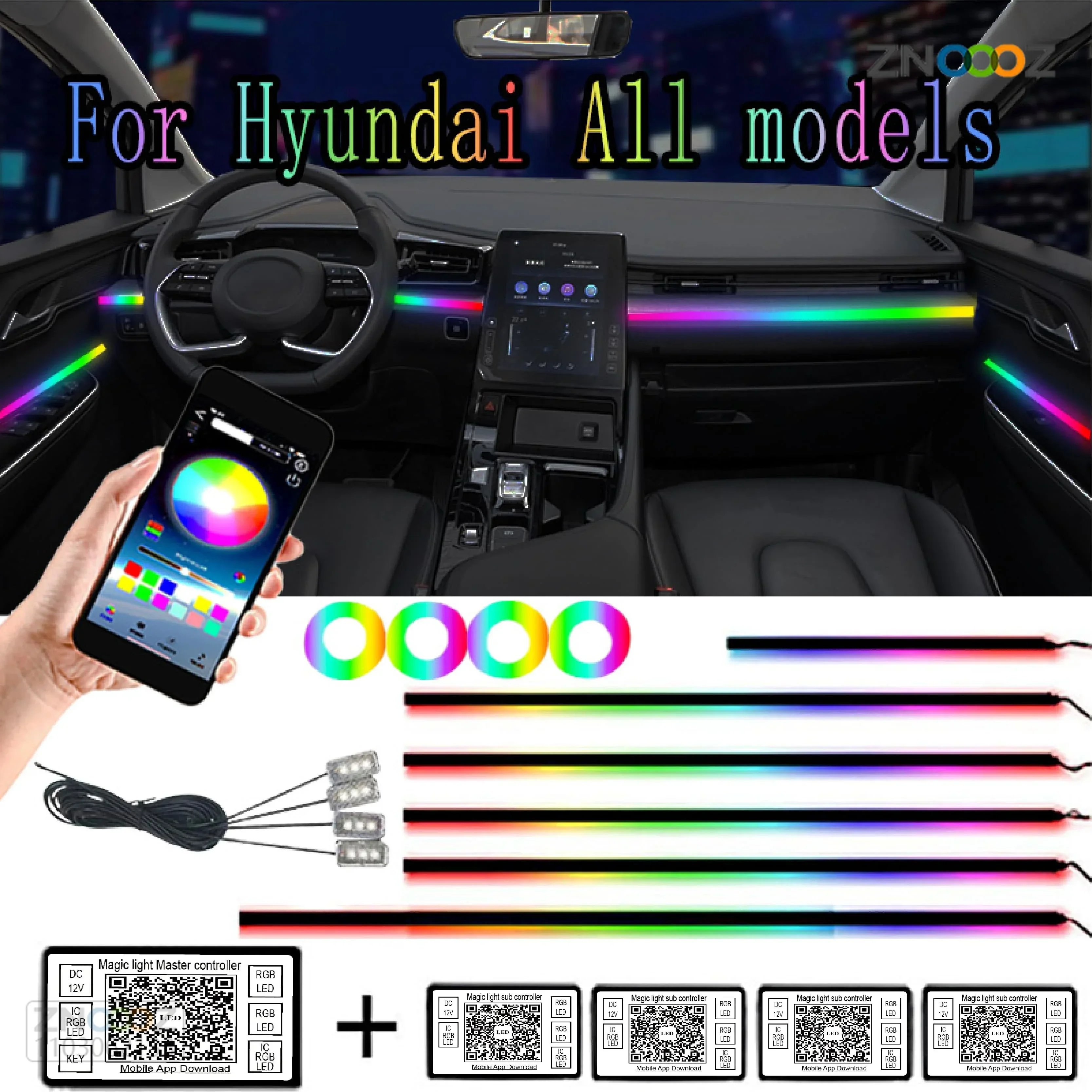 Для Hyundai 64 цвет симфония RGB Автомобильная фотография интерьер окружающей среды