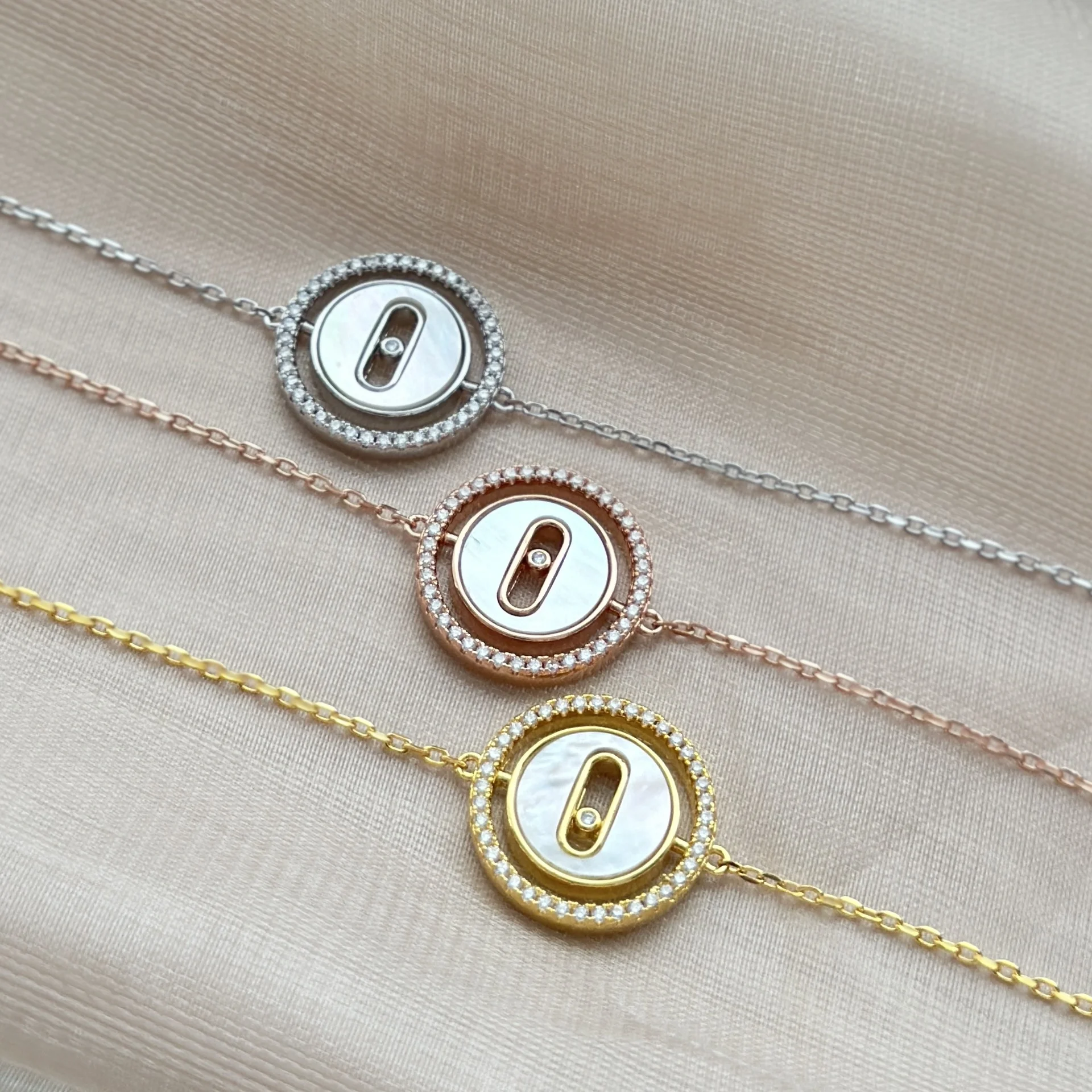 

925 Sterling Silver White Fritillaria Round Single Diamond Sliding Bracelet Casual Versatile For Women High Quality Fine Jewelry