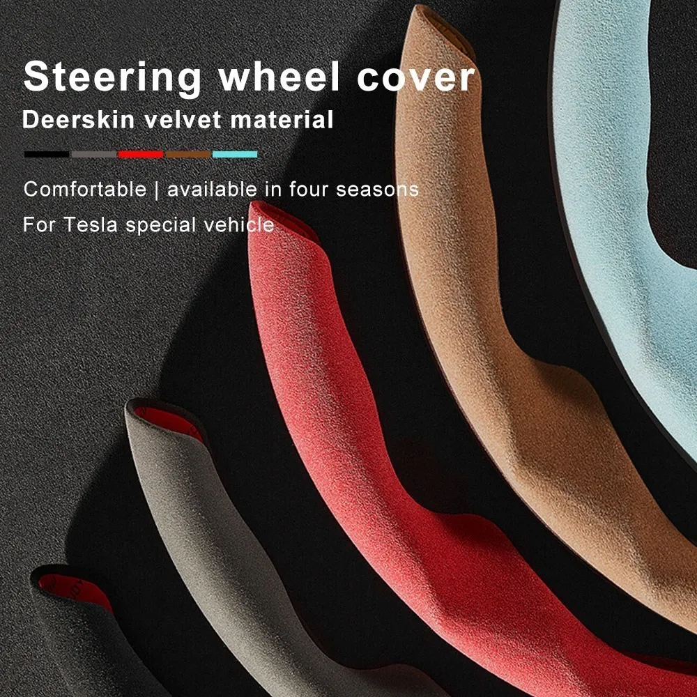 

Universal Car Steering Wheel Cover Sleeve Deerskin Fur Four Seasons Non-slip Interior Decorative For Tesla Model 3 S X Y 2022