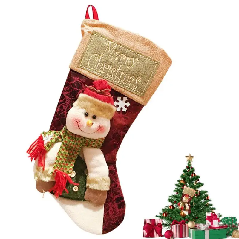 

Рождественские чулки камин подвесные чулки мешки Рождественский мешок для конфет с рисунком Санта Клауса снеговика оленя для