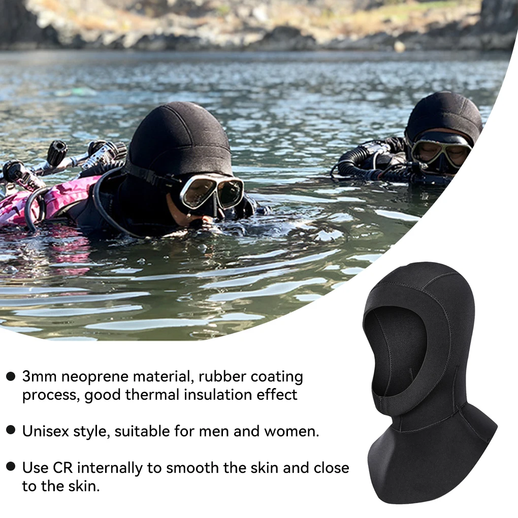 

3MM Diving Cap Headgear Black Surf Wetsuit Stretchable Snorkeling Equipment with Shoulder Protect Hair Men Women S