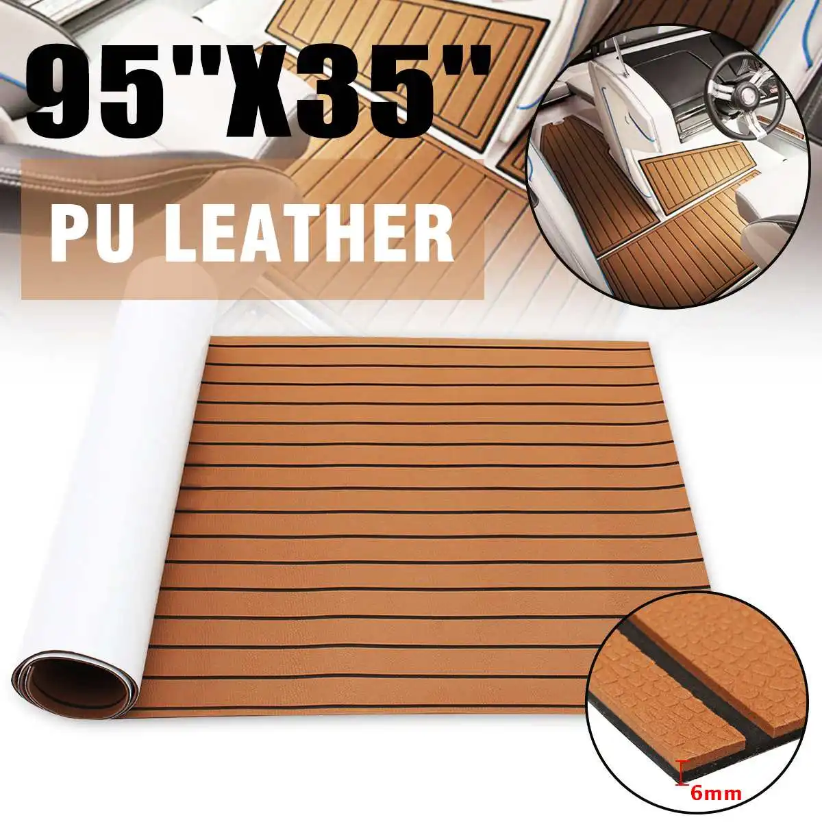 

2400x900x6MM Marine Flooring Faux Teak EVA Foam Boat Decking Sheet Brown Deck Mat Boat Accessories