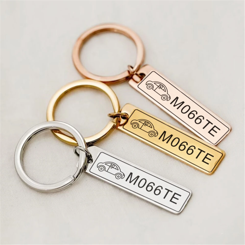 

Two Sides Customized Keychain for Car Logo Plate Number Personalized Gift for Girlfriend Boyfriend Anti-lost Keyring Key Chain