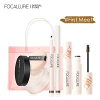 focallure 4 pcs professional makeup set include eyebrow gel liquid eyebrow pencil face loose powder womens cosmetics kit