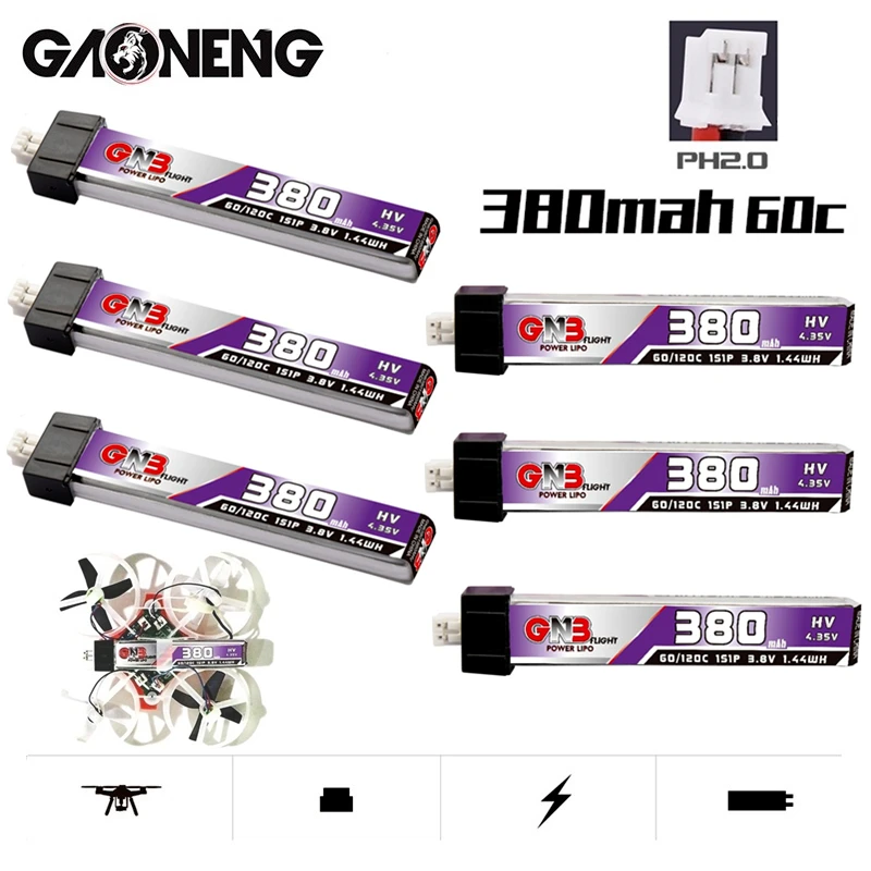 

2/4/6/8/10 шт. GNB 1S HV Lipo батарея 380 мАч 3,8 в 60C/120C 4,35 в PH2.0 для UK65 US65 Happymodel Mobula7 Snapper BetaFPV 65S Дрон