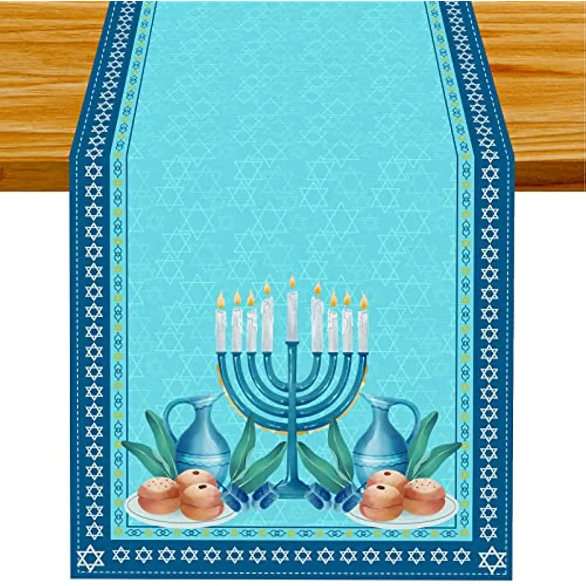 

Hanukkah Linen Table Runner Jewish Chanukah Menorah Dreidel Star of David Party Dining Table Home Decor Linen Table Runner