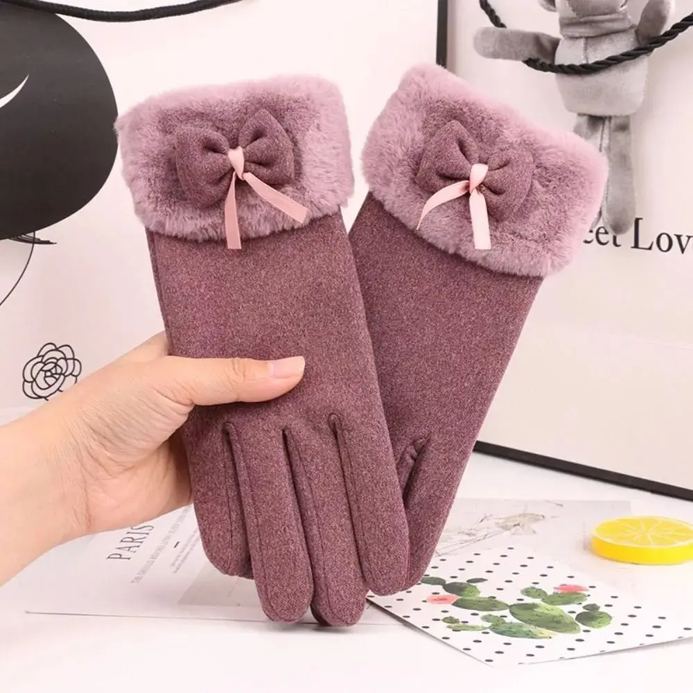Модные плюшевые теплые перчатки с бантом ветрозащитные зимние защитой от холода