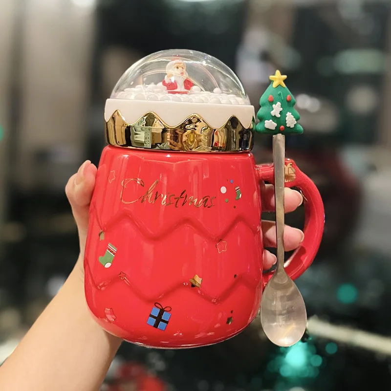 

Christmas Mugs Couples Ceramic Santa Claus Gift Figurines with Lid Lid Design Holiday Style Office Home Milk Coffee Cup 500ml