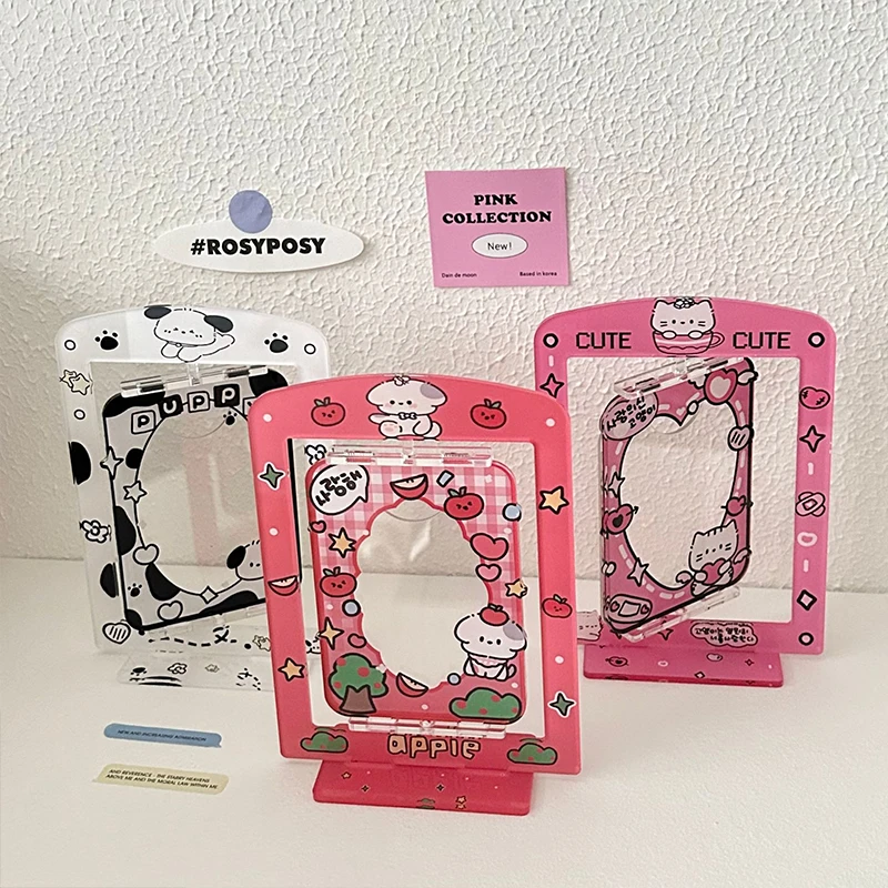 

Photo Protection Card Sleeve Display Stand Desktop Decor Photocard Frame Holder Rotatable 3inch Cute Sweet Acrylic Photo Frame