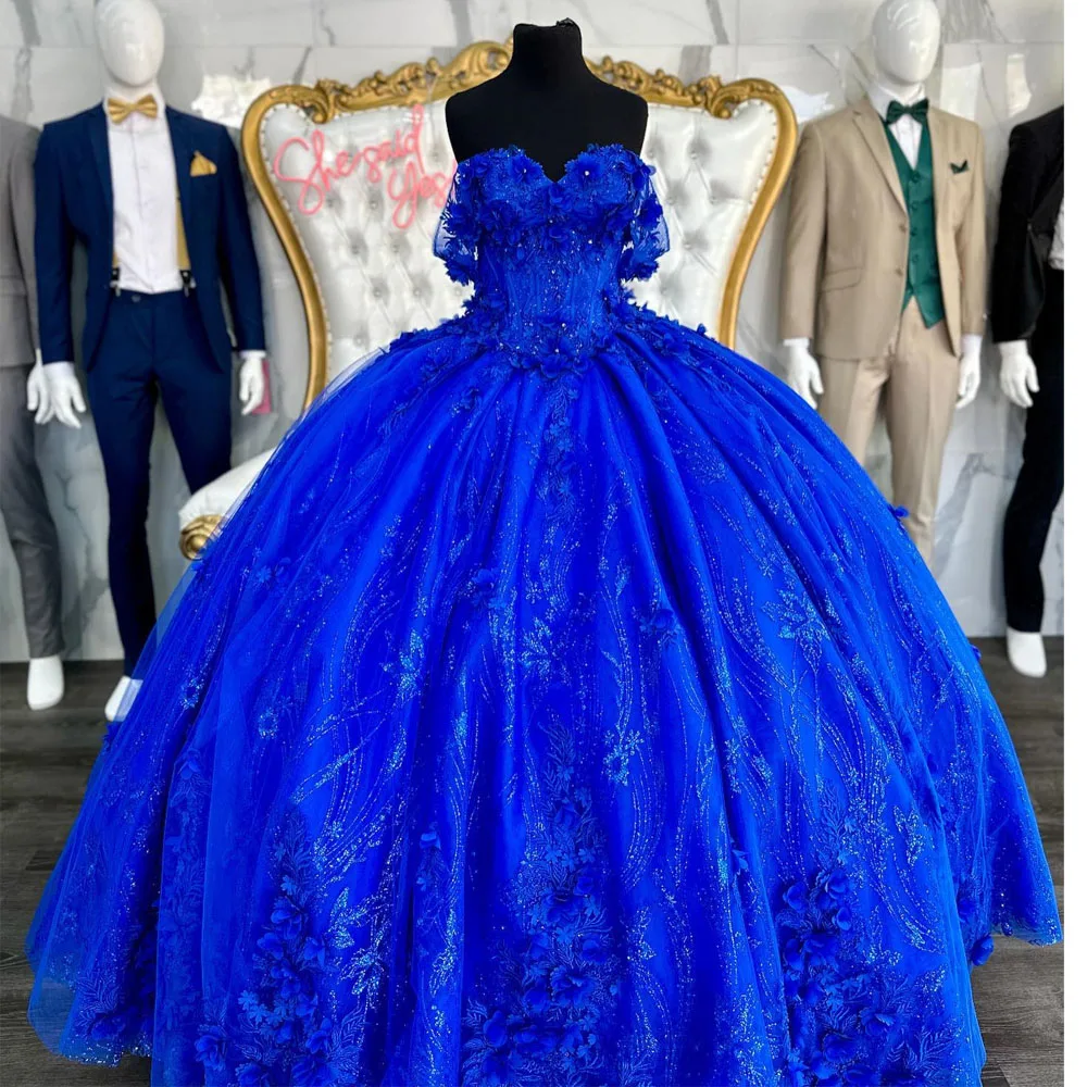 

Royal Blue Quinceanera Dresses 2023 Ball Gown Appliques Long 15 Year Girls Birthday Party Dress Corset