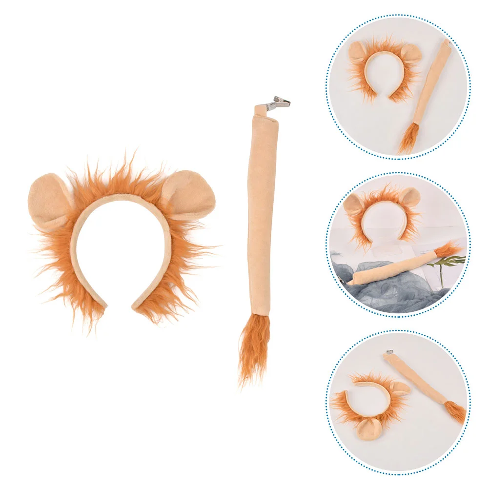 

1 set of Animal Ear Hairband Lion Tail Exquisite Animal Costume Party Decors