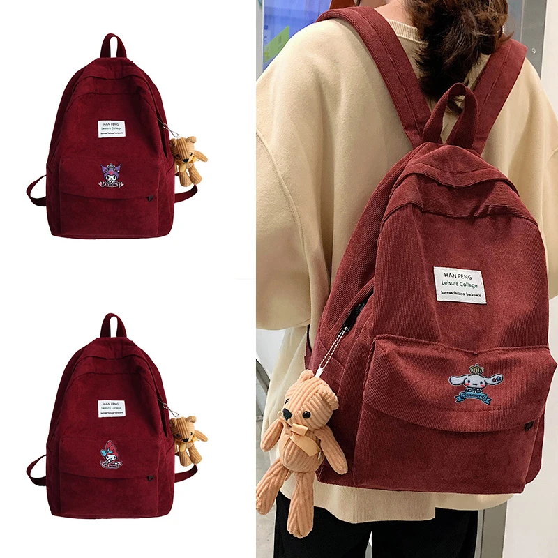 

Kawaii Sanrio Kuromi My Melody мультипликационный рюкзак школьный рюкзак модный Коричный помпон пуриновый вместительный дорожный рюкзак для пары