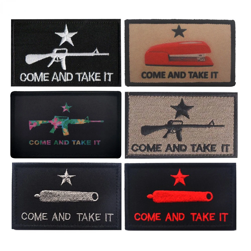 

Five Star AK Machine Gun Embroidered Cloth PATCH COME AND TAKE IT PATCH Hook & Loop Patches for Clothing