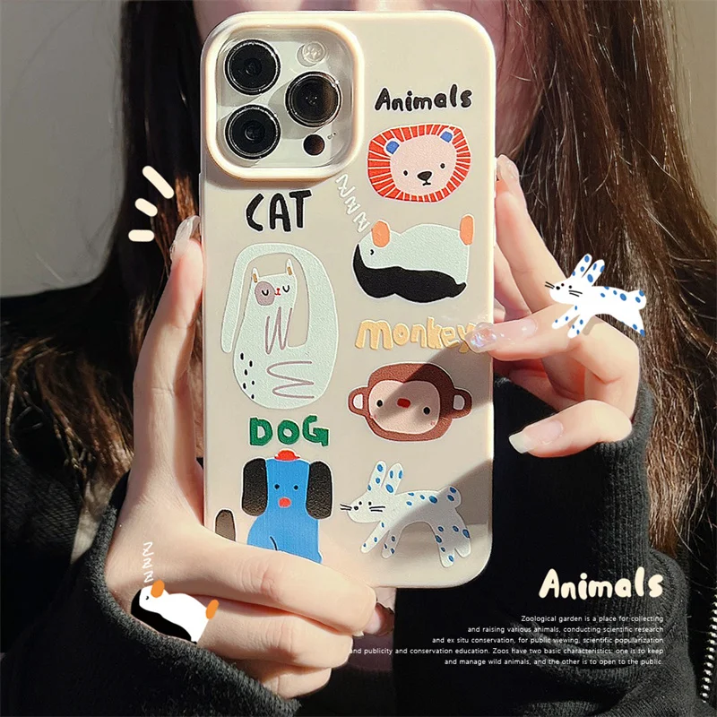 

Creative Personality Abstract Cartoon Animal Khaki Full Edge Shell For iphone 11 12 13 Pro Max Mini Xr X Xs 7 8 Plus Phone Case