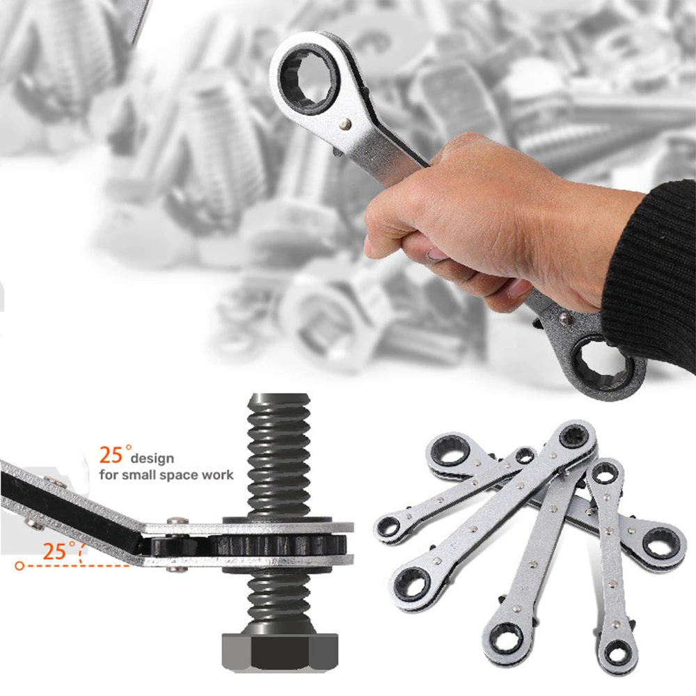 6Pcs Ratchet Wrench Socket Key 6-22mm Universal Spanner Set Double Head Automotive Mechanical Workshop Tools For Car Drive Kit