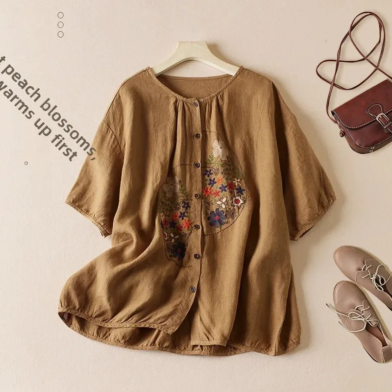 Женский хлопково-льняной кардиган в стиле ретро модная и художественная рубашка