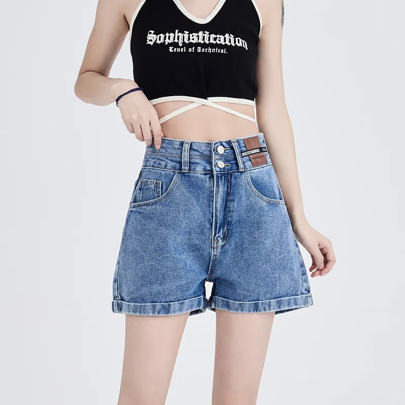 Summer Fashion Thin High Waist Jeans Solid Color Slim Fit High Street Shorts Casual Versatile Short Pants for Women 2023