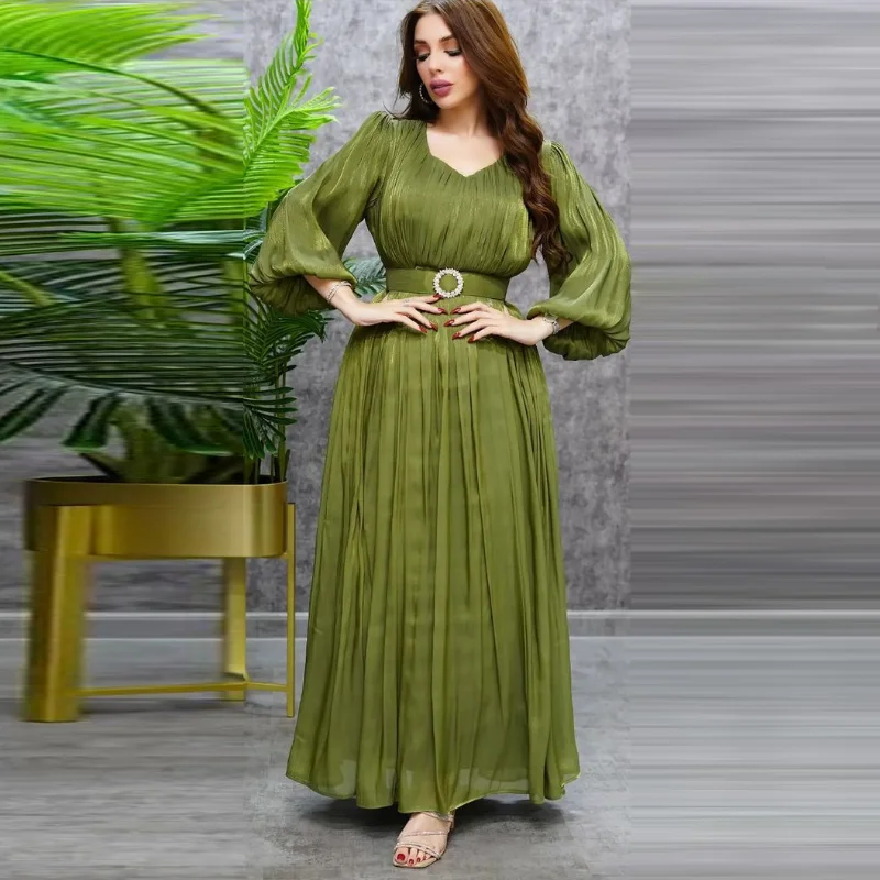 Muslim Fashion Hijab Dubai Abaya Long Dresses With Sashes Islam Clothing African Party Dresses for Women Robe Musulman Djellaba