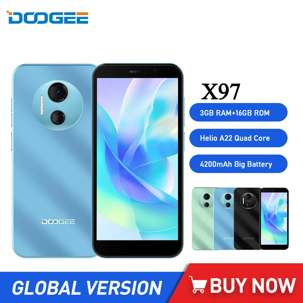 DOOGEE X97 6.0 Inch HD Display Smartphone Helio A22 Quad Core Mobile Phone 3GB+16GB Android 12 Cellphone 4200mAh 8MP Rear Camera