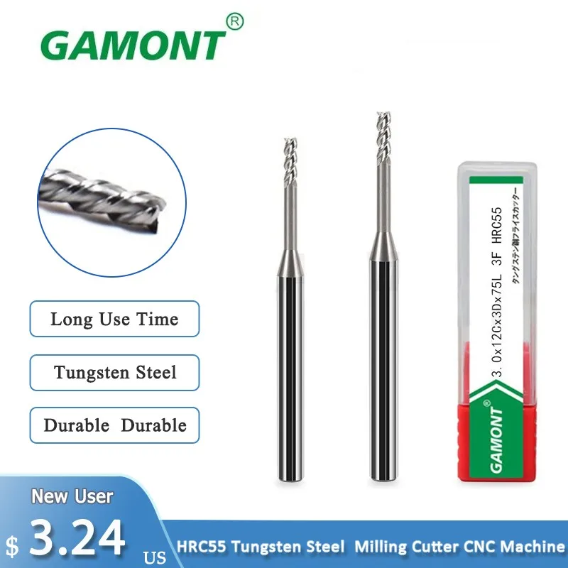 

GAMONT Milling Cutter Alloy Coating Tungsten Steel Tool Hrc55 Aluminum Cnc Maching 3 Blade Lengthen Milling Woodding Cutter