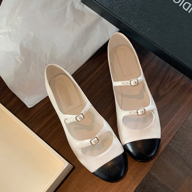 

2023 New Round Head Retro French Flat Bottom Joker Mary Jane Women's Shoes