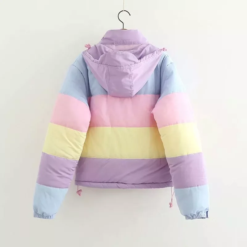 New2022 Thicken Rainbow Contrast Women's Down Jacket Loose Padded Student Winter Coat Women Warm College Parka Female