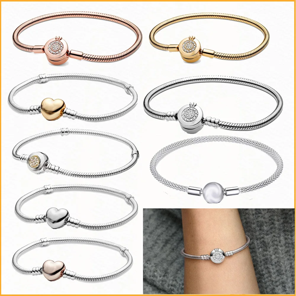 

Браслет со сверкающей короной и змеей, из серебра 925 пробы