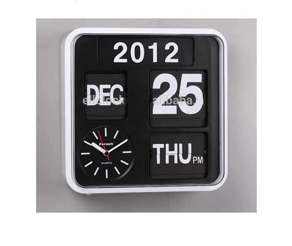 

Modern Square Plastic Multifunction Auto Flip Calendar Wall Clock