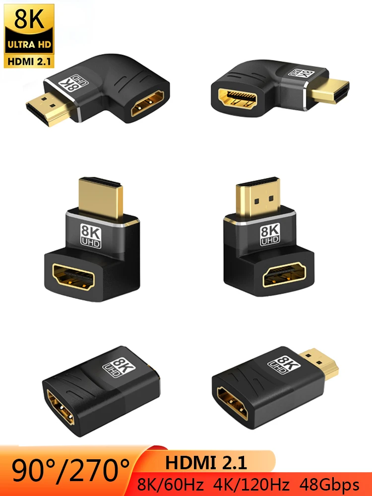 HDMI Adapter 90 270 Degree Right Angle HDMI 2.1 8K 60Hz Male to Female Converter HDMI-compatible Cable Connector For TV Laptop