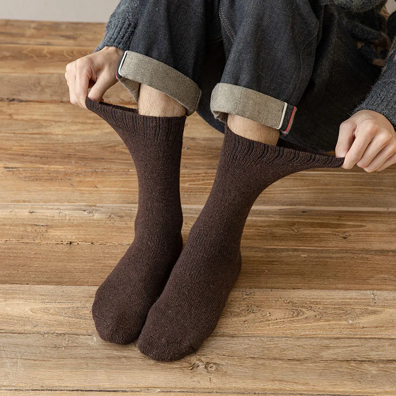 Men's Socks Winter Thick Warm Wool Socks Harajuku Retro Business Casual Cashmere Long Socks 3 Pair