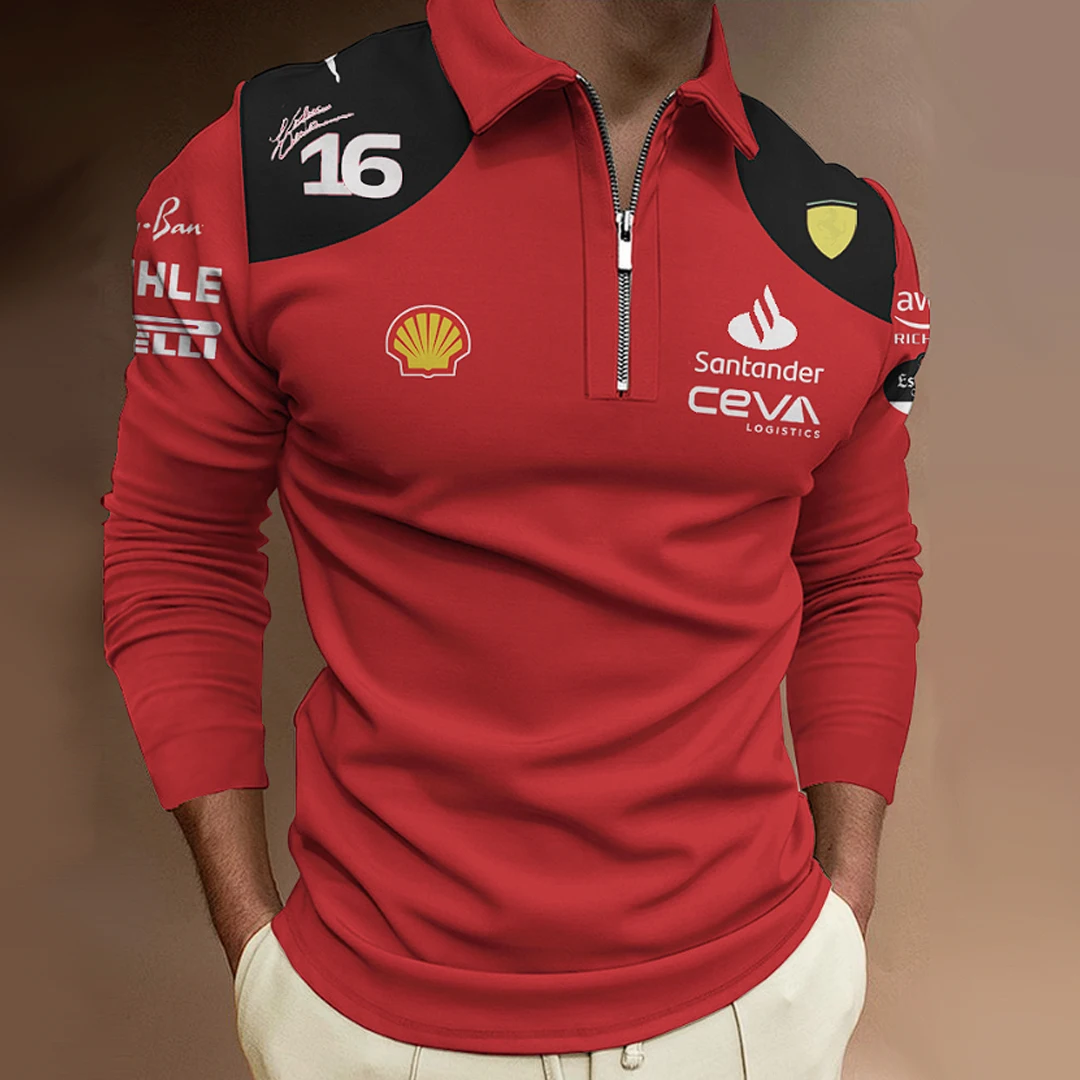 

Ferrari 2023 Season New 3D Printing Men's Sportswear Breathable Lapel Zip Polo Shirt Men's Fans Casual Short-Sleeved T-shirt
