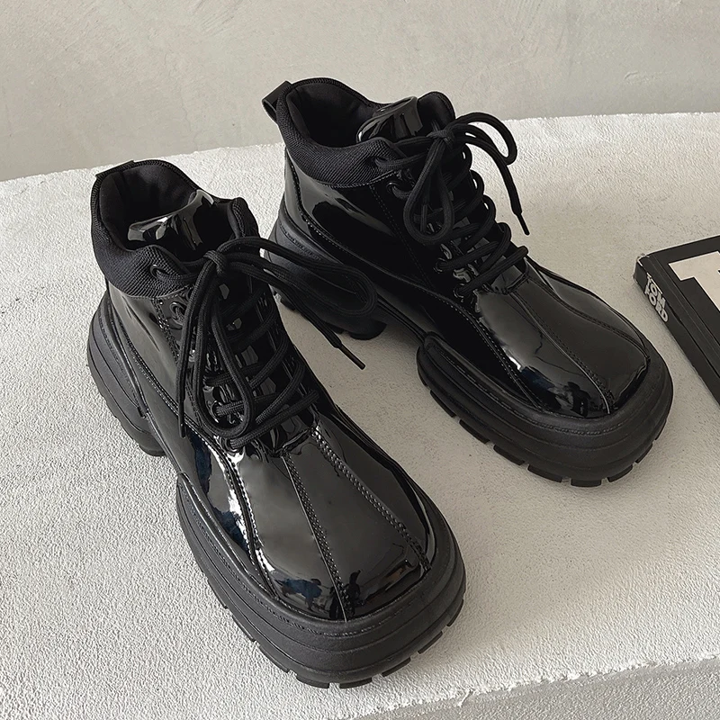 

Lace Up Round Toe Mary Jane Women Work Shoes Luxury Brand Mid Heels Platform Oxford Mujer Zapatos Autumn Winter 2022 New Boots