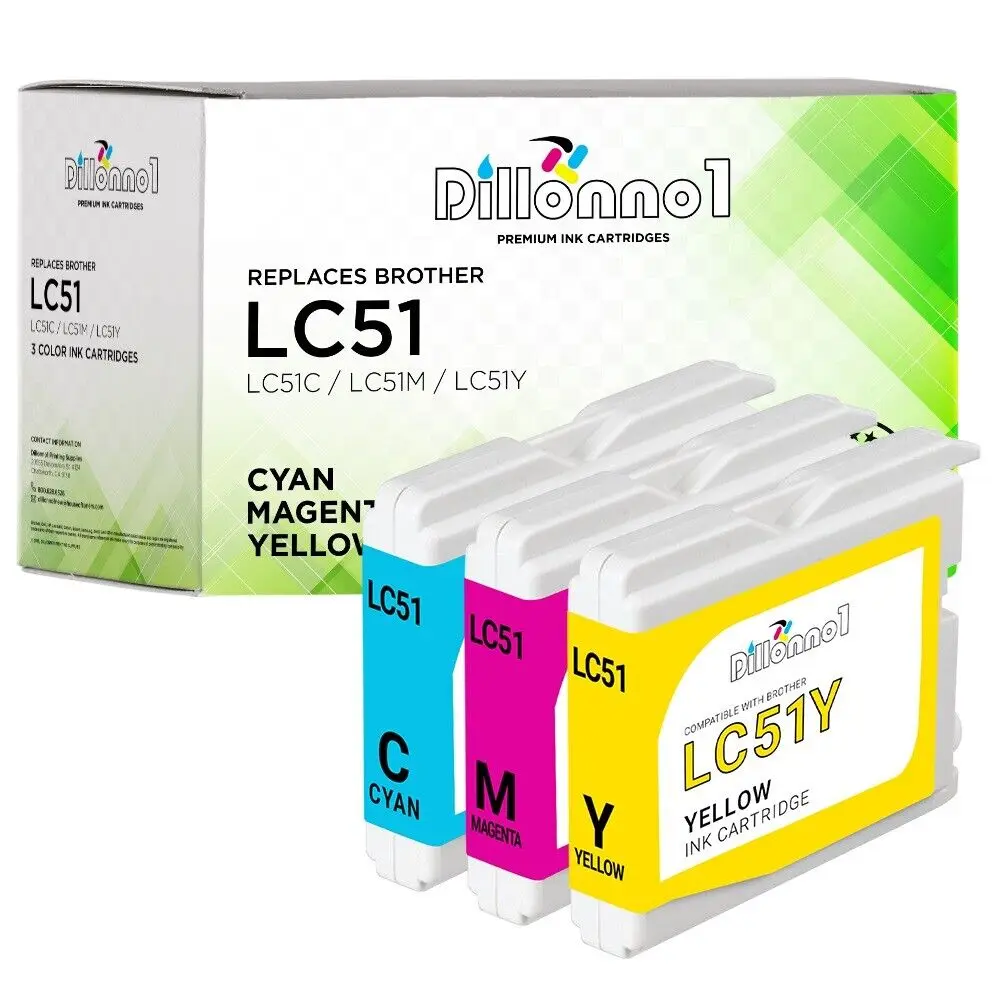 

3-Pack LC51 LC-51 Cyan Magenta Yellow Cartridges for Brother DCP-350C 330C 130C