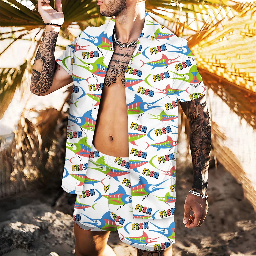 

2022 New Men Sets Fashion Casual Hawaiian Shirt Printing Short Sleeve Summer Designer Floral Shirt Beach 2Piece Suit Oversized