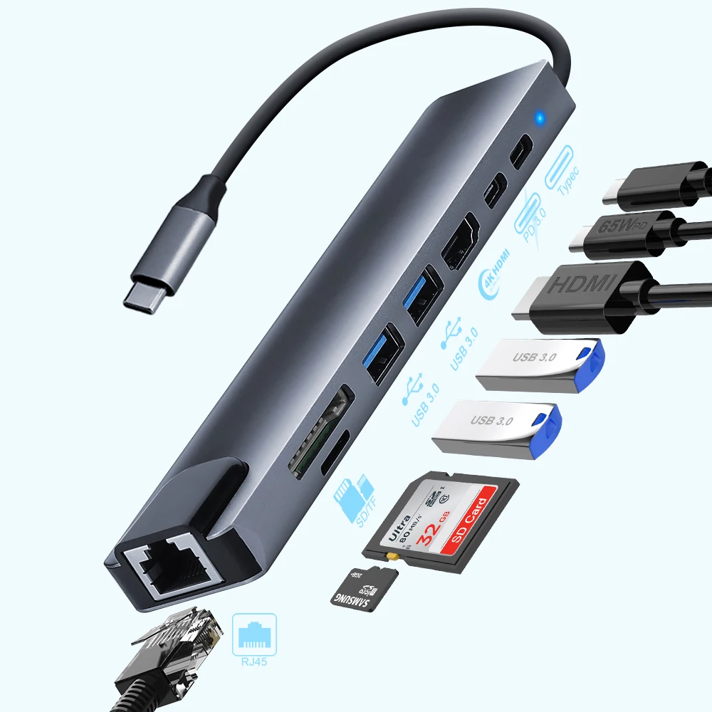 

In Stock Usb C Hubs Usb C To Ethernet 4k HDMI Charging Usb Hub for Laptop Macbook