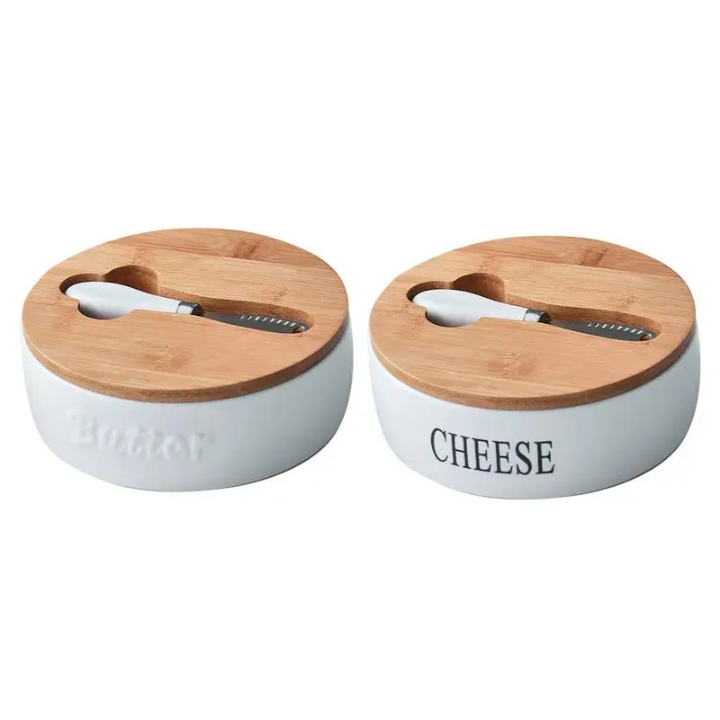 

Ceramic Butter Box Round Butter Storage Box Butter Dish With Lid Knife Fresh Butter Dish Set Mess-Free Cheese Keeper Tools