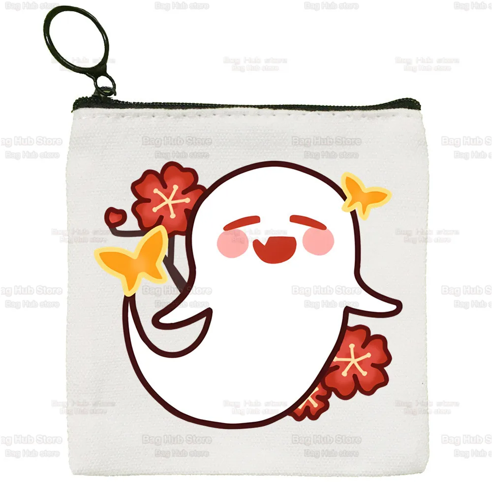 Hu Tao And Ghost Coin Purse Vintage Mini Wallet Change Keys Card Storage Genshin Impact Game Anime Card Bag Zipper