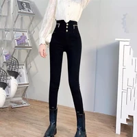tops 2022 new spring autumn new high waist tight fitting slim zipper decoration stretch black pencil pants women