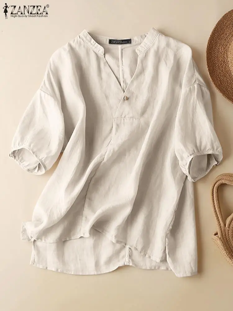 

ZANZEA Femme Solid Color Blouses Women Summer Elegant Work Blouse Fashion V Neck Half Sleeve Blusas Shirt Causal Office Tops