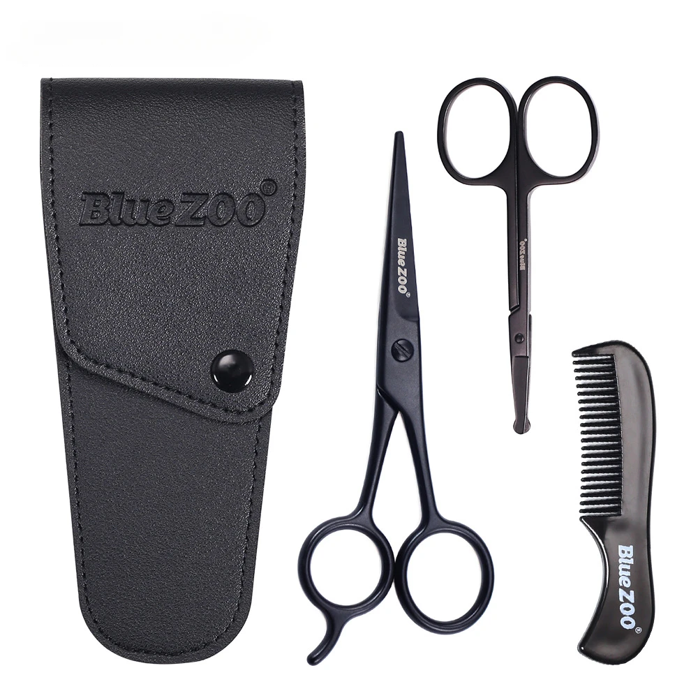 

Mustache Scissors Black Series Scissors Set Moustache Comb Nose Hair Scissors Beard Scissors Men's Care Sets