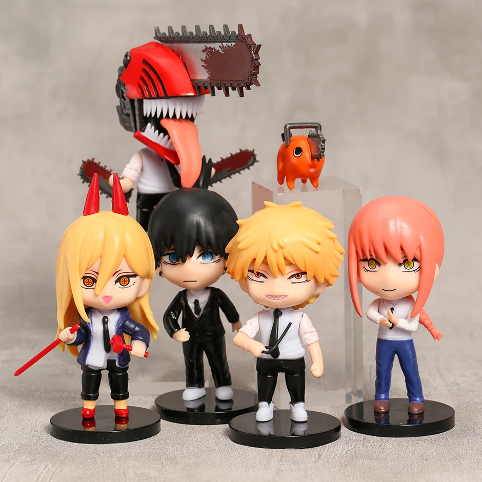 

10cm Chainsaw Man Denji Pochita Makima Hayakawa Aki Figure Toys PVC Cute Dolls Set