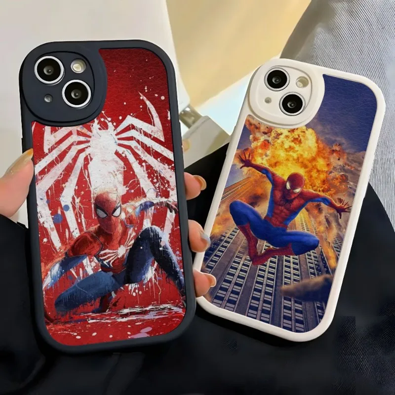 

Чехол для телефона с изображением Человека-паука для Iphone 15 14 Pro Max 13 12 11 Mini X Xr Xs 8 7 Puls, из шкуры ягненка, силиконовый чехол