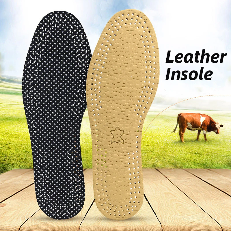 2 Pair Cowhide leather insoles for shoes Men Women Non-Slip Sweat-Absorbent Breathable Flexible Delicate Shoe Pad insert