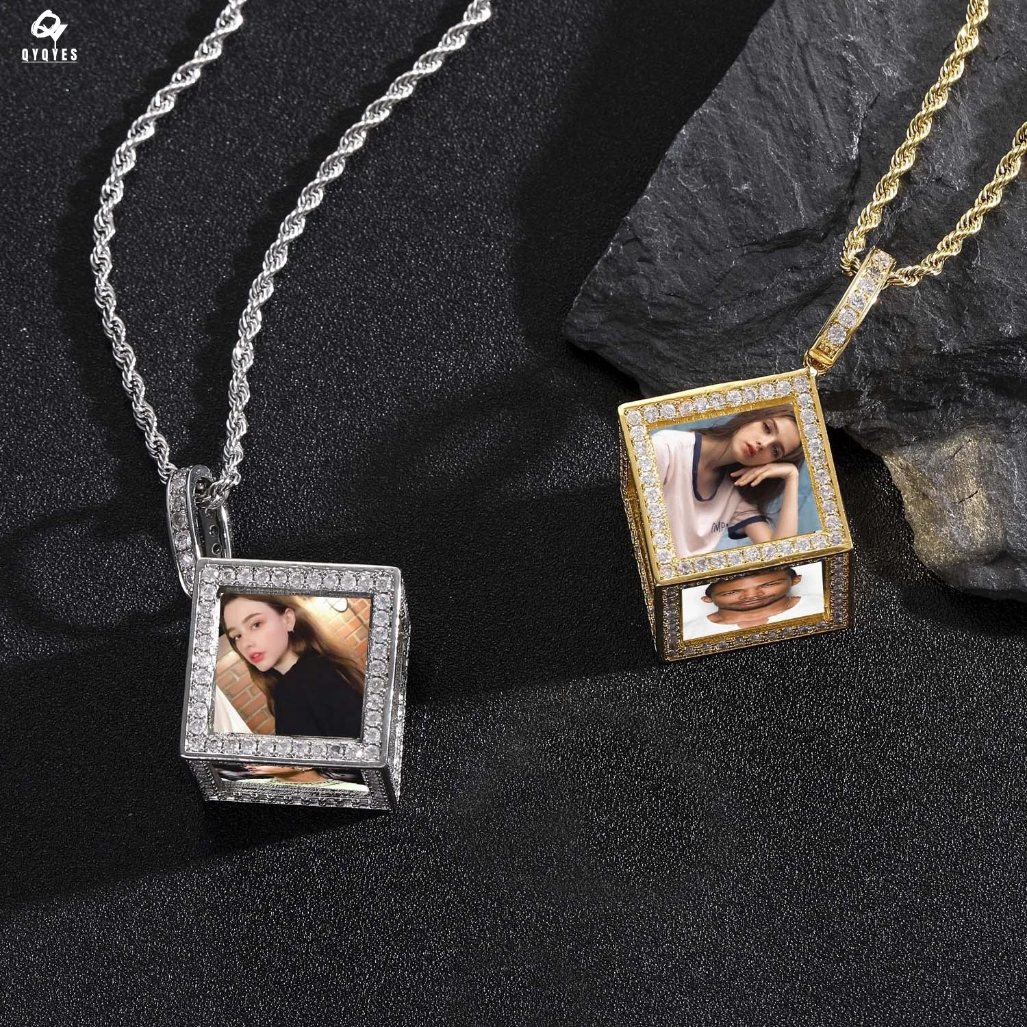 Round Medallions Custom Photo Pendant Necklace Men Hip Hop Jewelry Personalized Custom Name Engraved Pendant Zircon Chains Gift