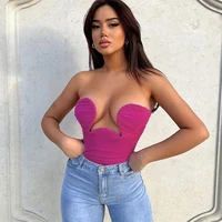 y2k clothes2022 summer new womens fashion one line collar sexy hot girl low cut short backless slim solid color corp tops women