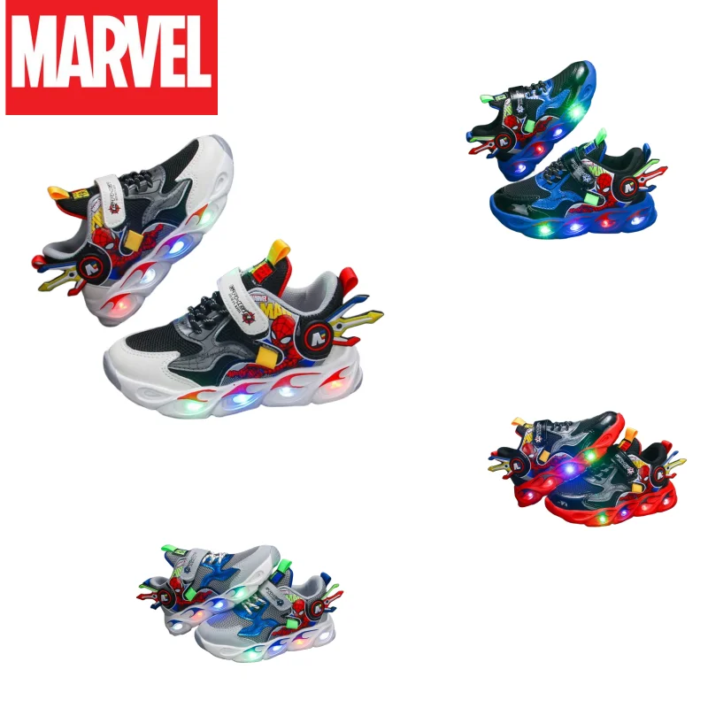 

Creative Boys Shoes Children's Sports Shoes Spring and Autumn Lightweight Flashing Lights Spider-Man Cartoon Anime Boy Net Shoes