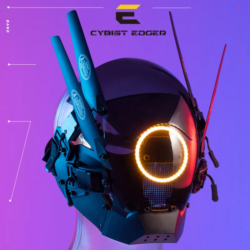 

Cyberpunk Mask Cool with Halo Circle LED Lighting Helmet Cosplay Wear Toy for CQB Battle Mechanical Future Style Science Fiction